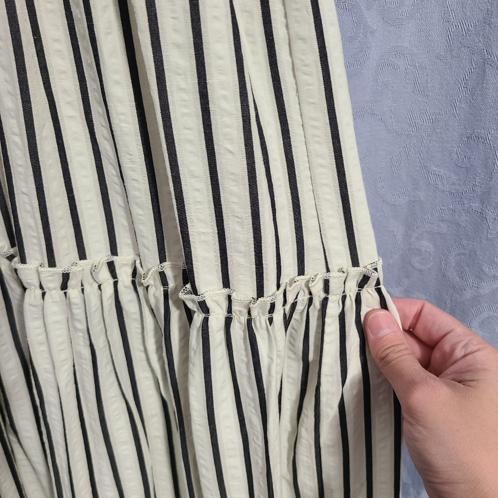 NWT Size Medium Mikarose Striped Black and Cream Maxi Dress - Picture 2 of 8